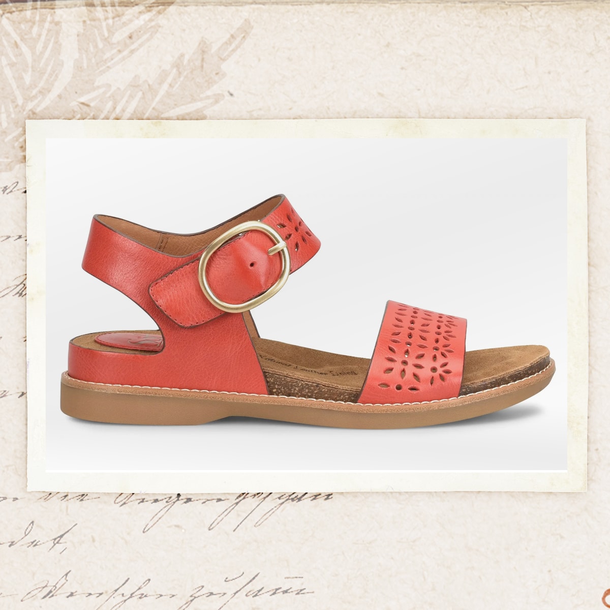 Featuring the Bali III sandal in red.
