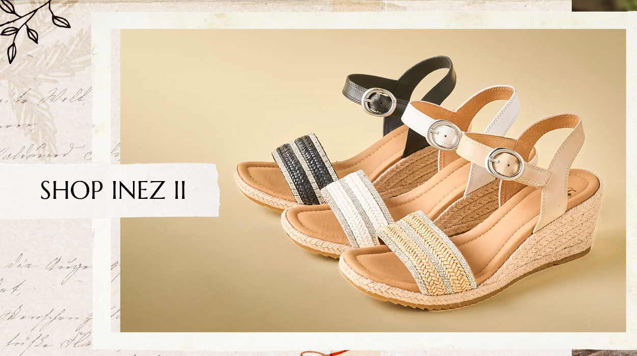 Group shot of the Inez II sandal in black, white and tan. Shop Inez II.