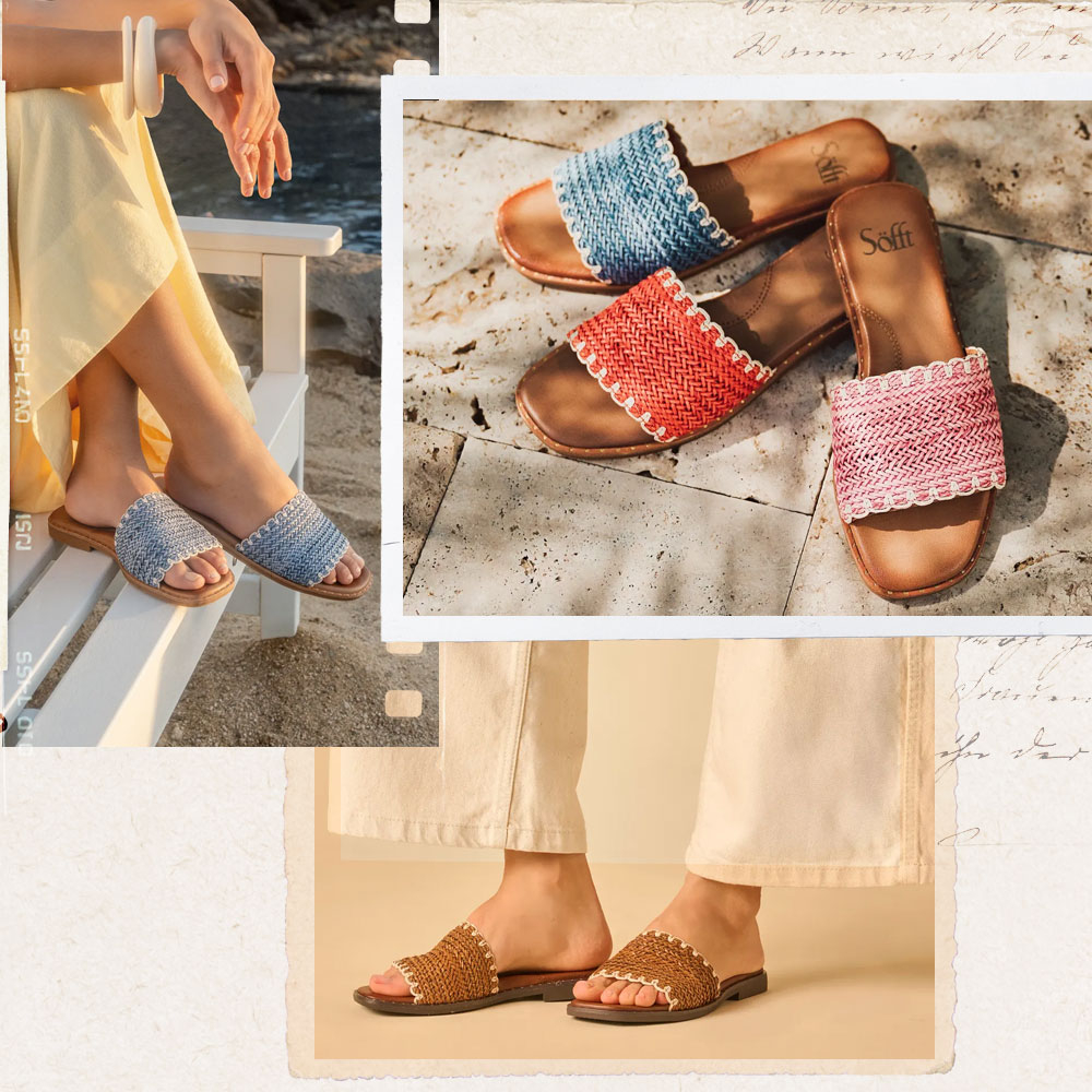 A montage of the Elsa sandal on model in various environments.