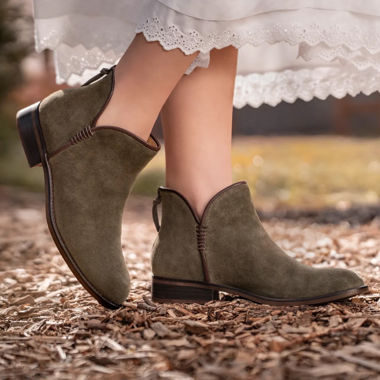 Featuring the Desi bootie in green.