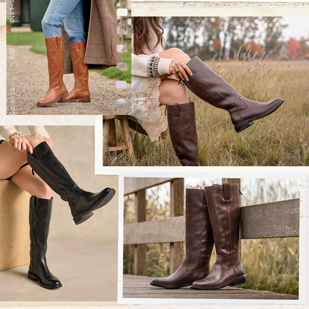 A montage of the Samantha III tall boot on model in various environments.