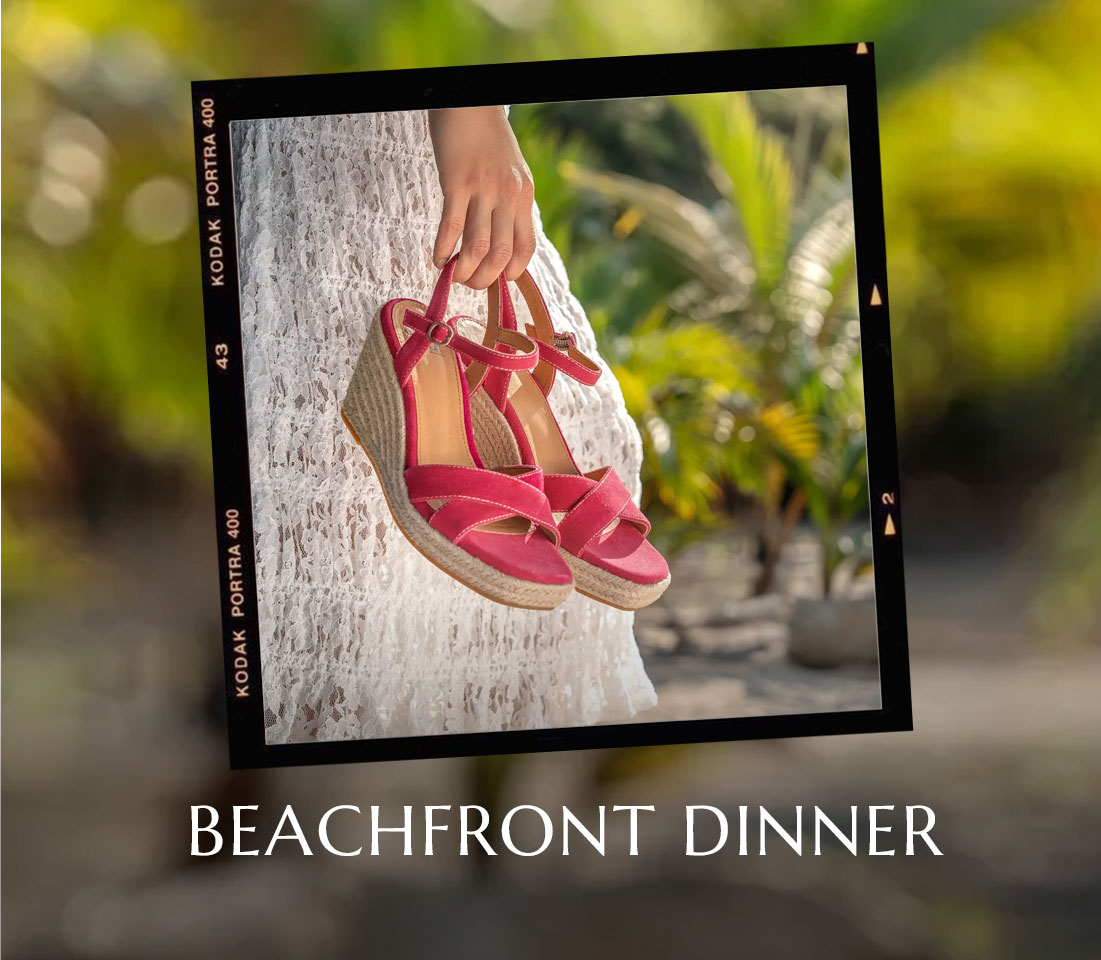 Beachfront Dinner. Featuring the Neely sandal in Red.