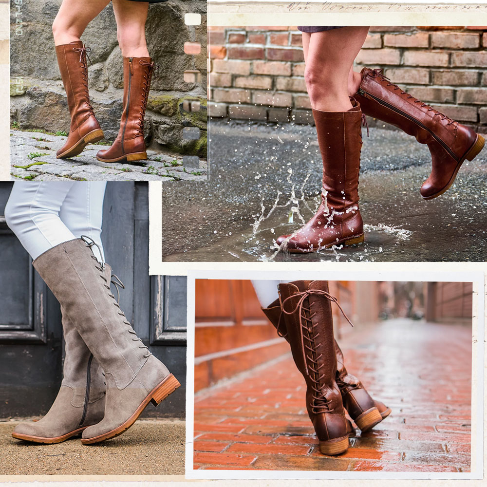 A montage of the Sharnell II tall boot on model in various environments.