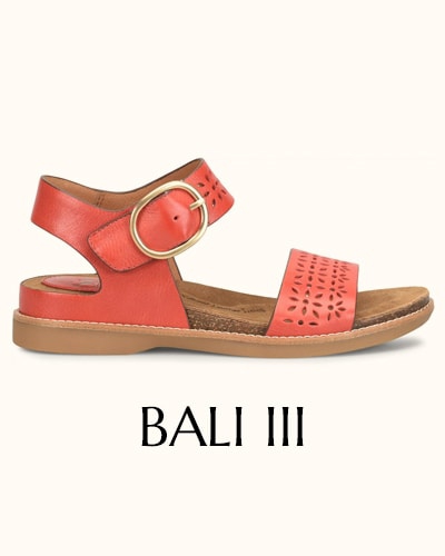 Featuring the Bali III sandal in red.