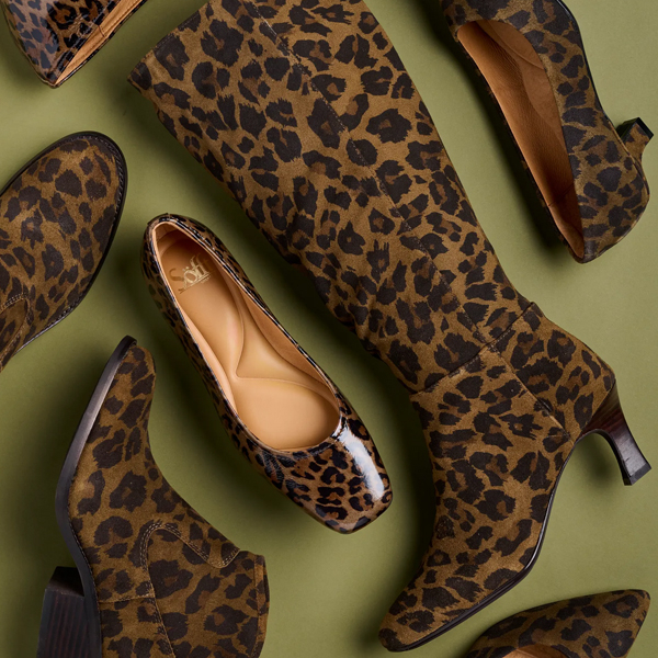 Featuring the Aisley bootie, Madrid flat, Sonya tall boot, Sabrina Kitten Heel in animal print. Shop Animal Print Styles.