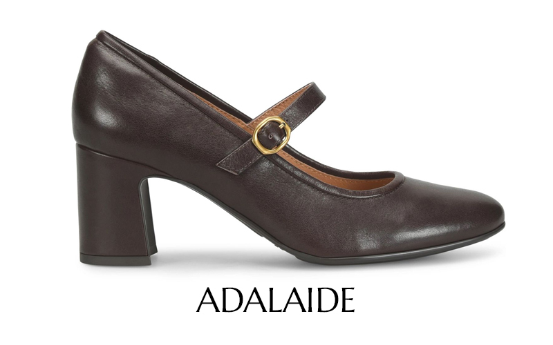 Feating the Adalaide mary jane pump in brown.