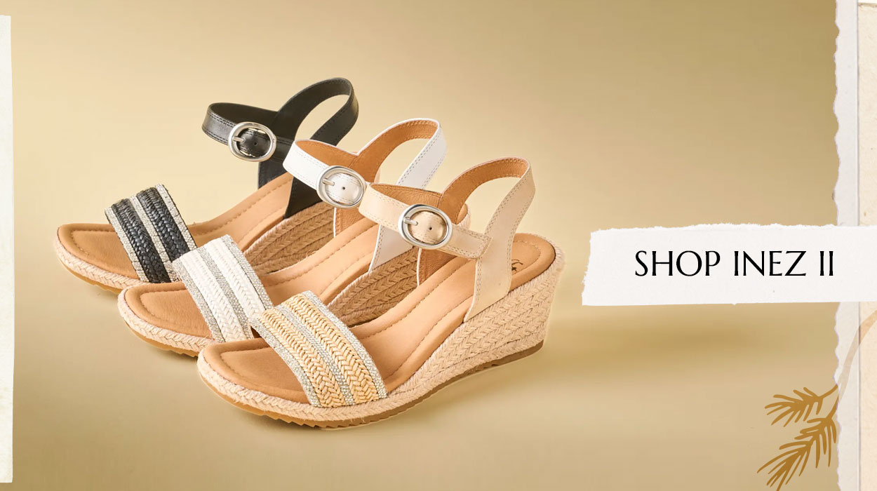 Group shot of the Inez sandal in black, white and tan. Shop Inez II.